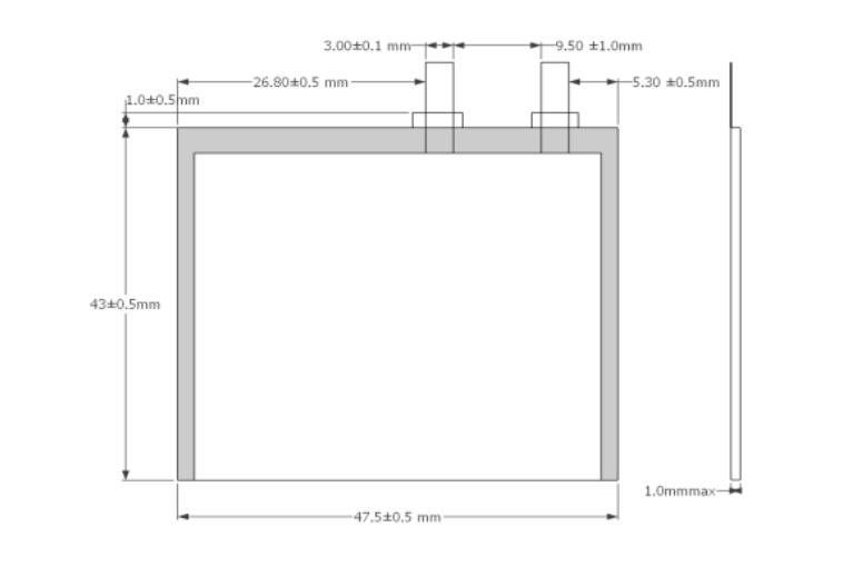 batería ultrafina dimensión
