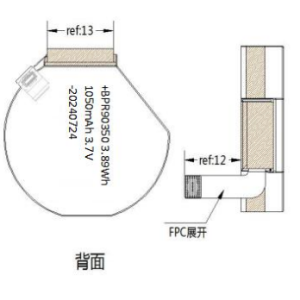 R90350 pouch battery dimension
