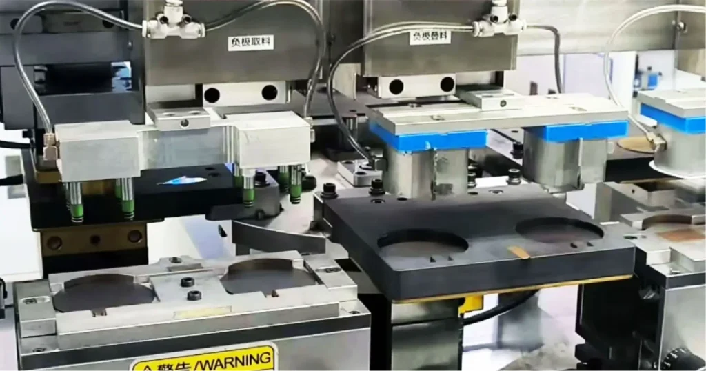 How a Custom LiPo Battery is Made 51 liPo battery stacking machine assembling electrode layers.