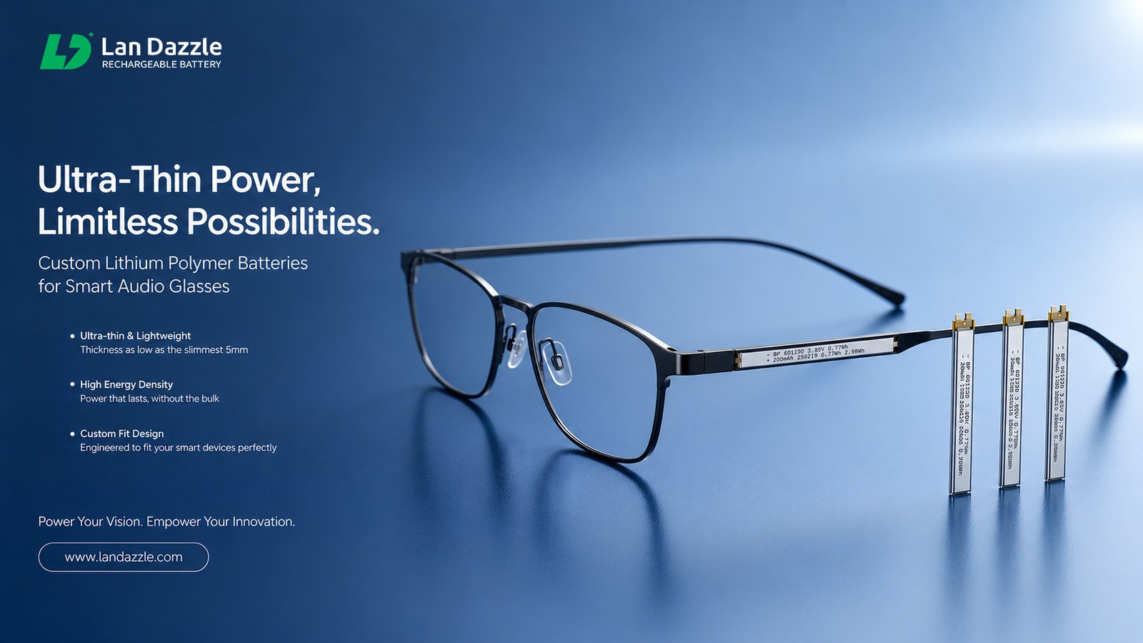 slim lipo battery for smart glasses