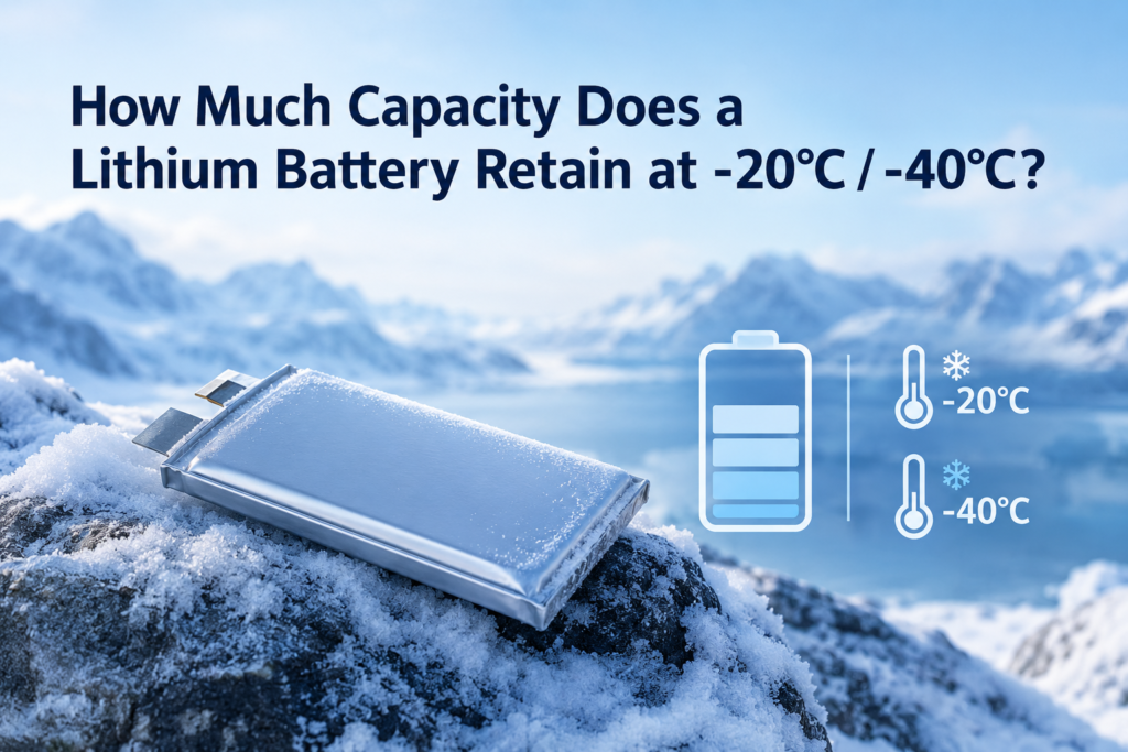 How much capacity does a lithium battery retain at -20°C / -40°C? 1 Lithium Battery at −20°C